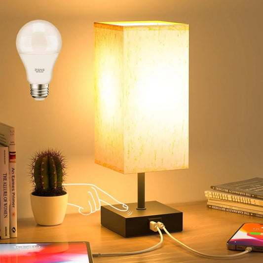 Touch Control LED Bedside Table Lamp with USB C Ports - Custom and Comfort